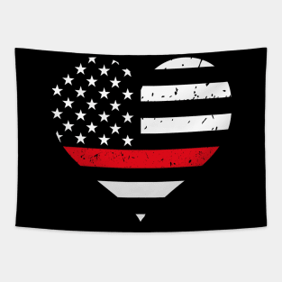 Firefighter Heart - Thin Red Line Flag - Firefighter Wife Tapestry