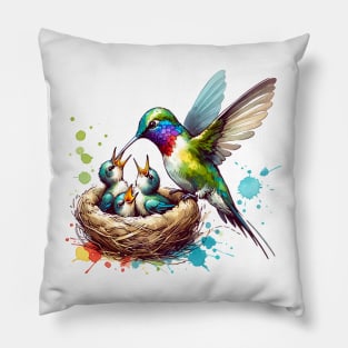 Hummingbird Feeding Its Chicks Pillow