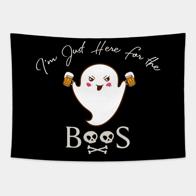 Kawaii I'm Just Here For The Boos Halloween Funny Drinking Tapestry by anubis1986