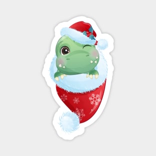 Cute Christmas Dinosaur With Santa Hat In Christmas Stocking Magnet