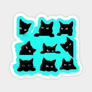Cute Funny Black Cat in Different Positions Artwork Magnet