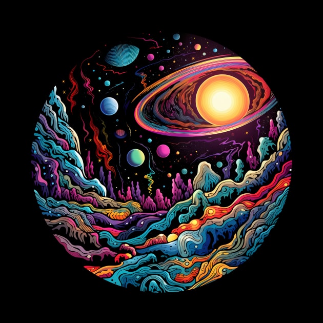 Surrealist space artwork with planets by Unelmoija