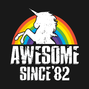 Unicorn Awesome Since 82 Love Rainbow Horse T-Shirt