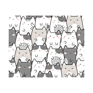 Kawaii Cat Crowd - Gray T-Shirt