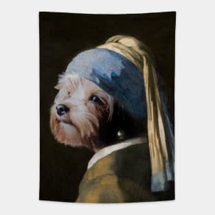 The Yorkshire with a Pearl Earring - Print / Home Decor / Wall Art / Poster / Gift / Birthday / Yorkshire Lover Gift / Animal print Canvas Print Tapestry