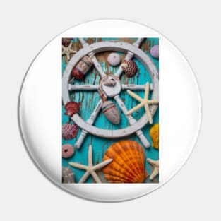 White Ships Wheel And Seashells Pin