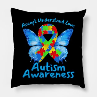 Accept Understand Love Autism Awareness Jigsaw Butterfly Pillow