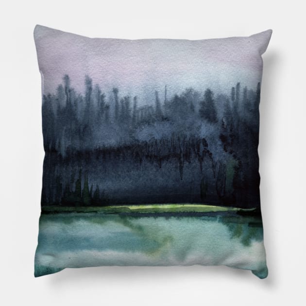 Watercolor landscape sky clouds Pillow by Olga Berlet