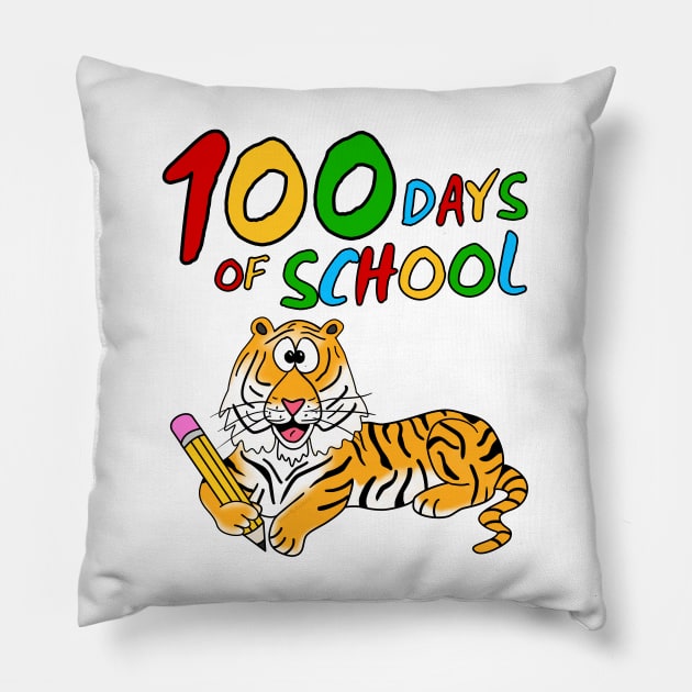 100 Days Of School Tiger Kindergarten Teacher 2022 Pillow by doodlerob