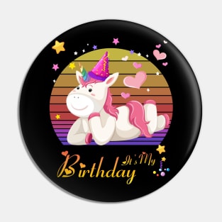 Retro Vintage It's My Birthday Girl Unicorn Gift Cute Idea birthday Pin