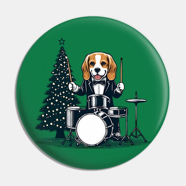 Beagle Playing Drums Christmas Pin by Graceful Designs