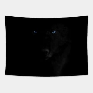 Blue eyed black wolf Tapestry