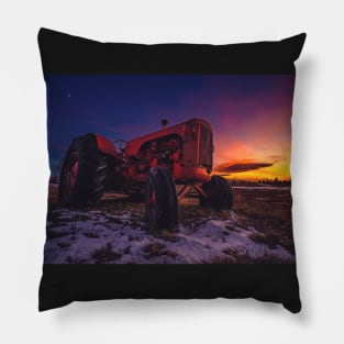 Red Case Tractor Sunset Pillow