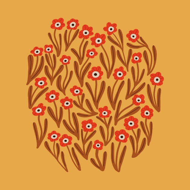 Cute minimalist ditsy flowers in mustard yellow and orange by Natalisa
