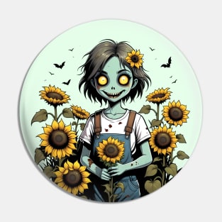 Cute Zombie in Sunflowers Pin