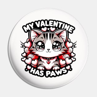 My Valentine Has Paws Valentine_S Day Girls Cute Anime Cat Pin