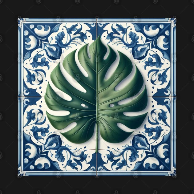 Classic Delft Tile With Monstera Leaf No.3 by artnook