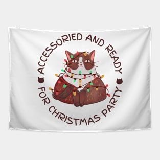 cat for christmas party design Tapestry