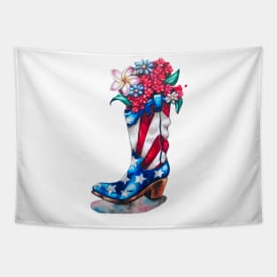 Patriotic Flowers Cowboy Boot Tapestry