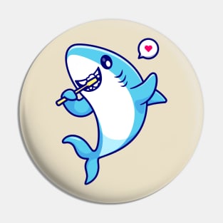 Cute Shark Brush Teeth Cartoon Pin