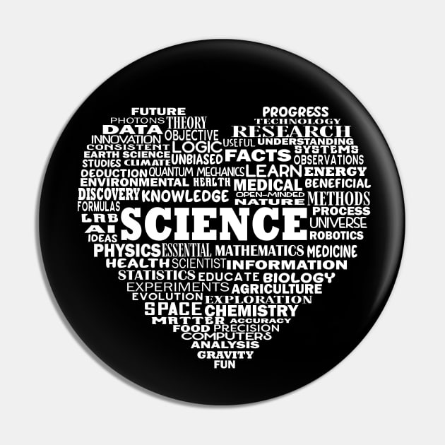 Heart Science Word Cloud in White Pin by Jitterfly