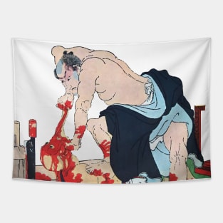 Pissed Off Samurai, Vintage Japanese Woodblock Tapestry