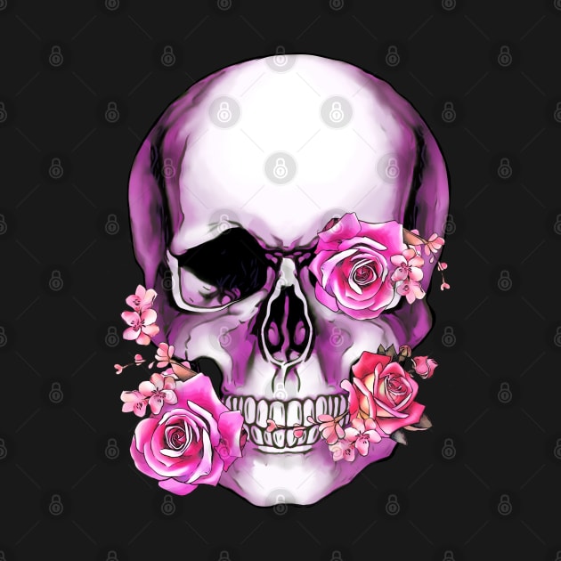 Sugar skull, Skull art floral, pink flowers by Collagedream