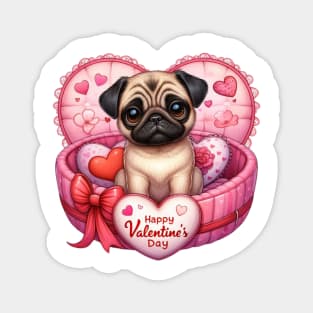 Valentine Pug Dog in Bed Magnet
