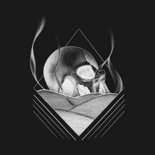 Human Skull Buried in a Bed of Sand with Geometrical Lines T-Shirt