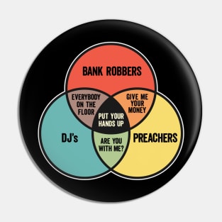 Funny Venn Diagram: Preachers, DJ's, and Bank Robbers Pin