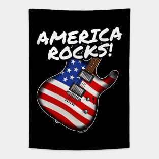 4th July Guitar America Rocks USA Flag Guitarist Tapestry