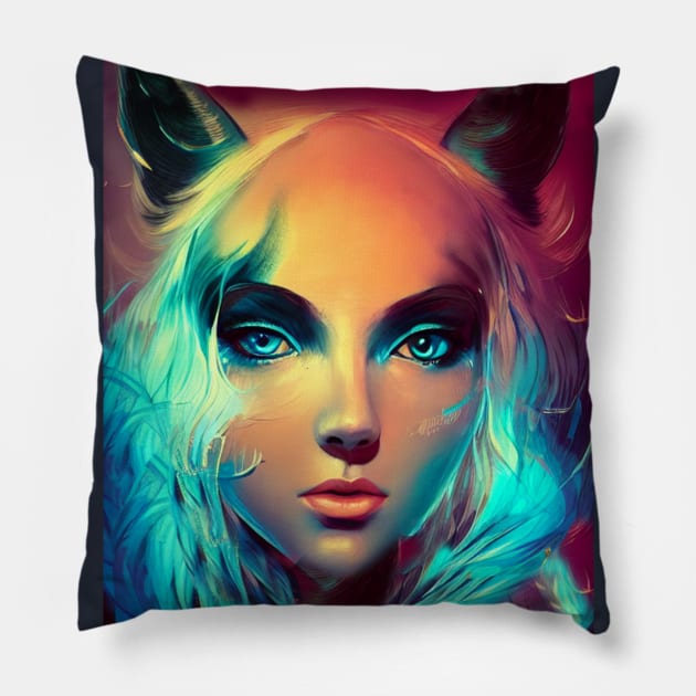 Cougar woman Pillow by Nobiya