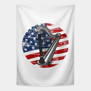 Harp USA Flag Harpist String Musician 4th July Tapestry