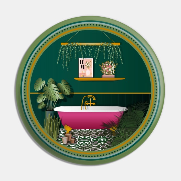 Dark Green Romantic Bathroom | Pink Bathtub Pin by Space Sense Design Studio