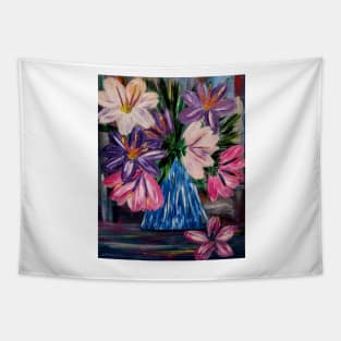 A beautiful lovely boutique of abstract vibrant colorful  flowers in a tall glass vase Tapestry