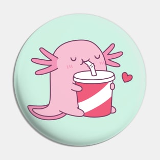 Cute Axolotl Loves Drinking Soda Pin
