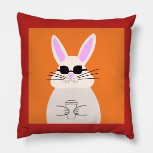 Cool bunny drinking coffee Pillow