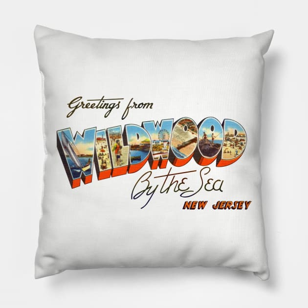 Greetings from Wildwood by the Sea Pillow by reapolo