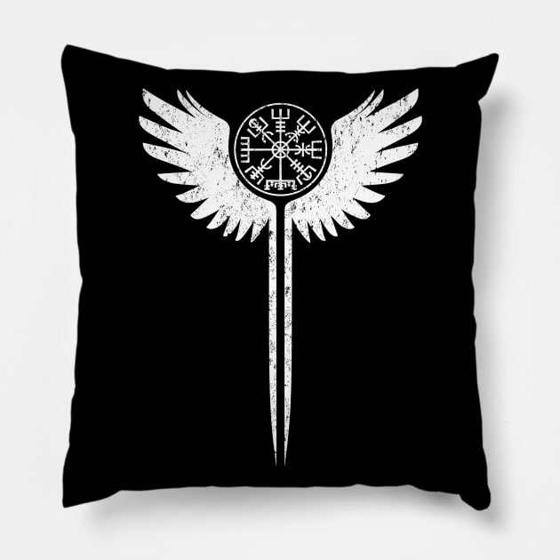 Wings of the Valkyries and Vegvisir Pillow by Beltschazar