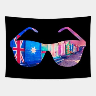 Brighton Bathing Boxes Sunglasses Watercolor Art Tapestry