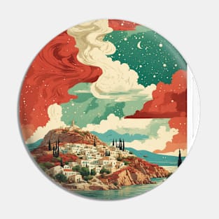 Greece Beach Starry Night Tourism Vintage Poster Pin