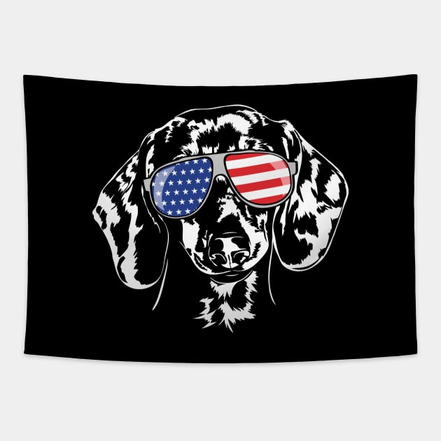 Funny Proud Dachshund American Flag sunglasses gift dog Tapestry by wilsigns