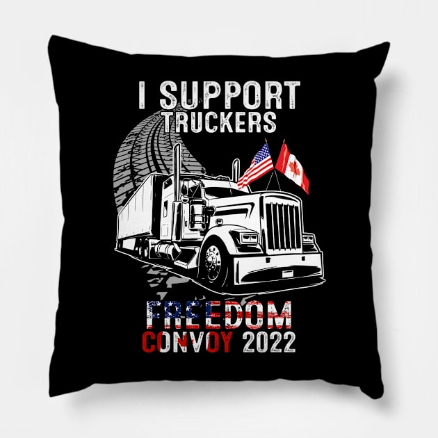 I Support Truckers Freedom Convoy 2022 Canadian Flag Trucker Pillow by nvqdesigns