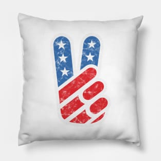 American Peace Sign (Worn Color on White) Pillow