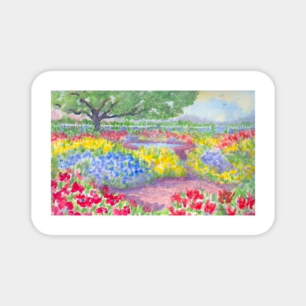 Prescott Park Gardens Portsmouth NH Watercolor Painting Magnet by ROSEANN MESERVE 