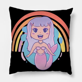 Cute Pastel Kawaii Mermaid With Colorful Rainbow Pillow