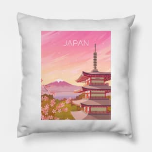 Japan - Mount Fuji and Chureito Pagoda in Pink Sunset Pillow