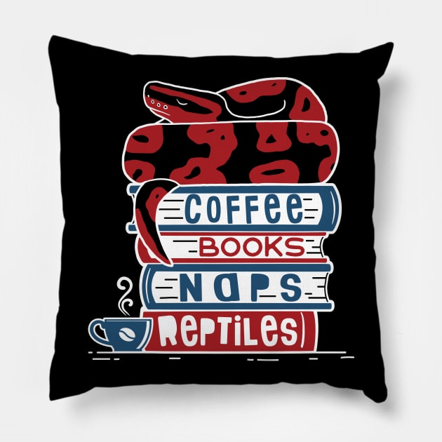 Coffee Books Naps Reptiles Pillow by Psitta