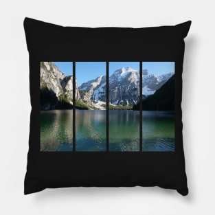 The fabulous alpine lake of Braies in the Dolomites (Bolzano). Lovely place in the Italian Alps. Boats on the water. Reflections in the water. Sunny spring day. Trentino Alto Adige Pillow