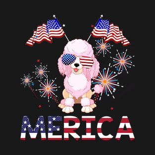 Merica Poodles Usa American Flag Independence T-Shirt